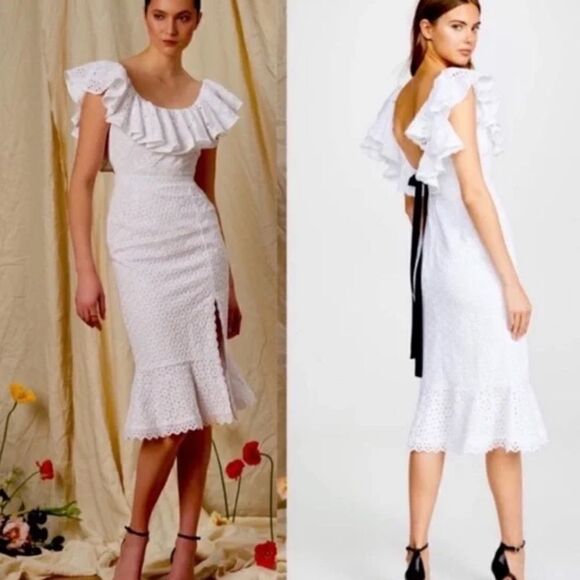 SALONI White Ella Eyelet Cotton Dress - Picture 1 of 10